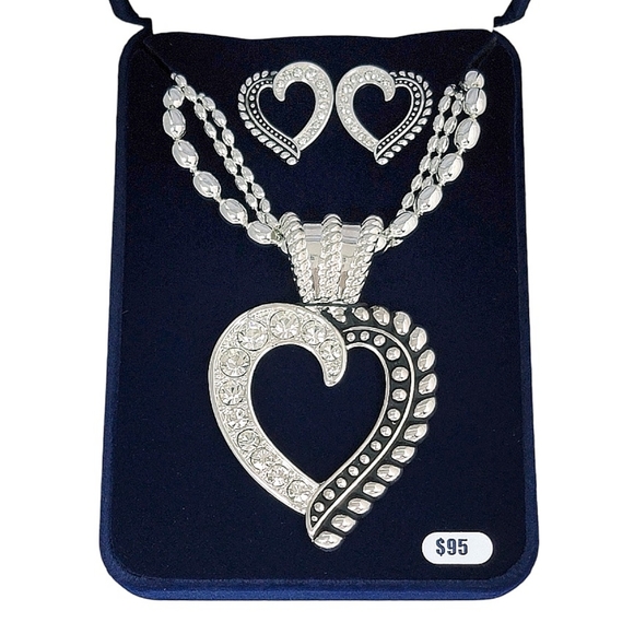 Montana Silversmiths Heart & Rope CZ Necklace & Earrings Set NEW! Retail $95 - Picture 2 of 10
